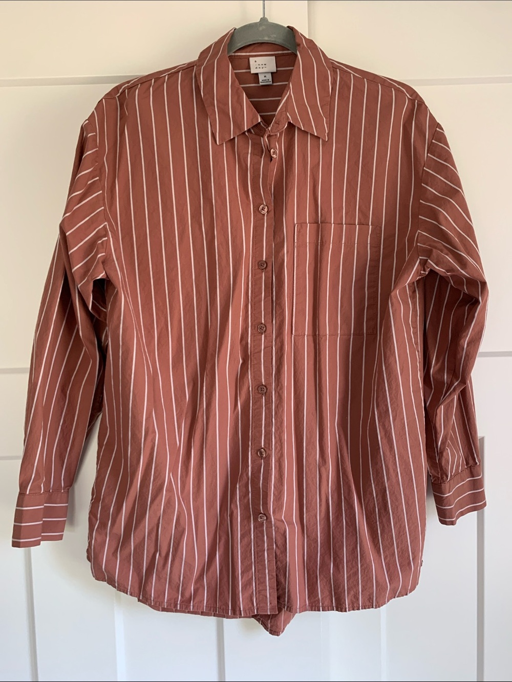 {a new day} Rust & White Vertical-Striped Button-Down Shirt